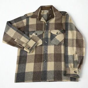 Vintage LL Bean Wool Shacket Size M Brown Plaid Shirt Jacket Classic Outdoor